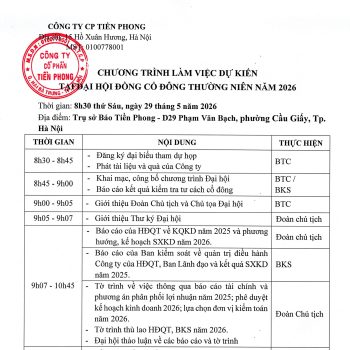 Thông báo mời tham dự Đại hội đồng cổ đông thường niên năm 2026